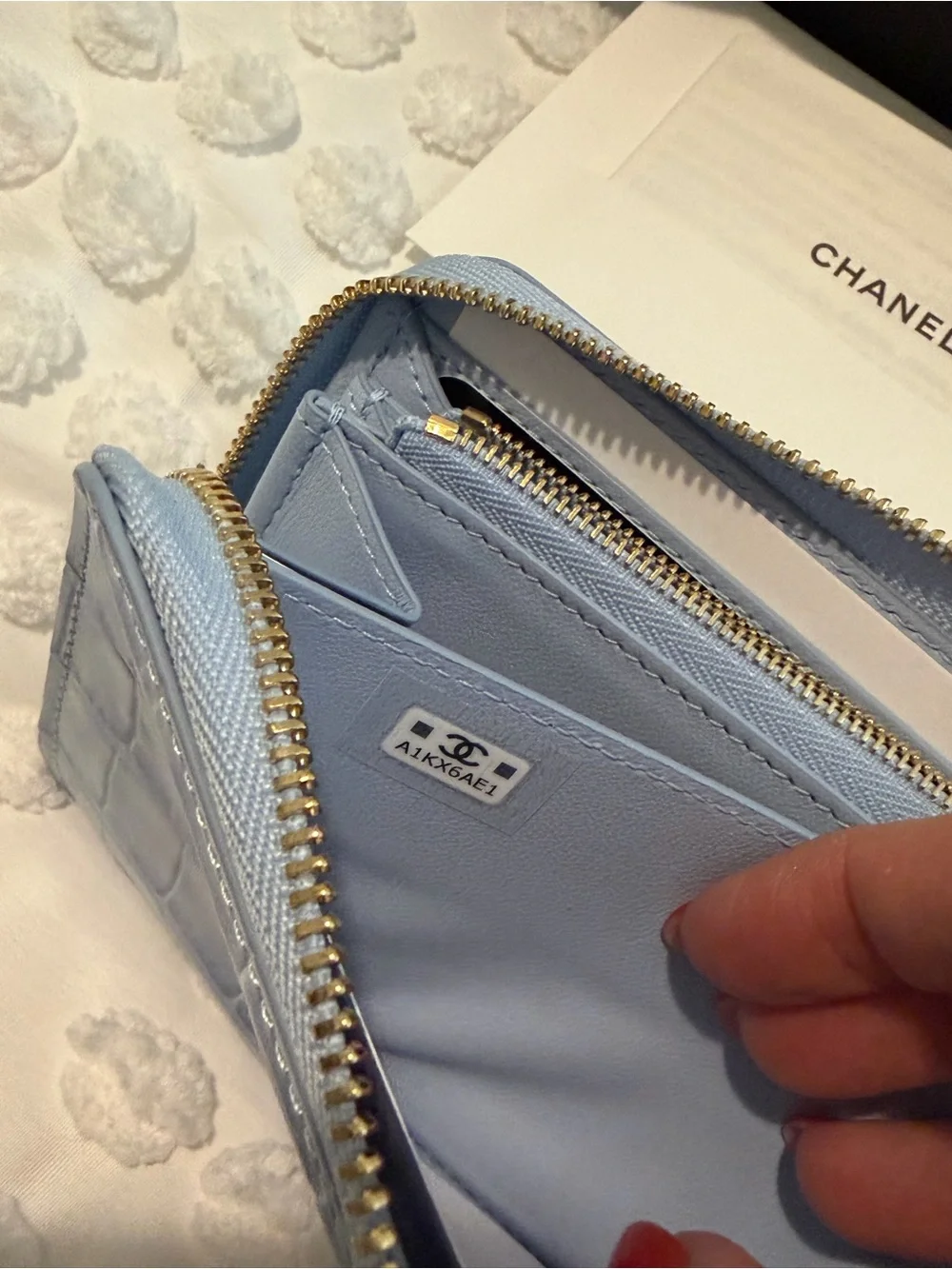 CHANEL Croc Embossed Zip Around Long Wallet Lilac Lavender Brand New with Box